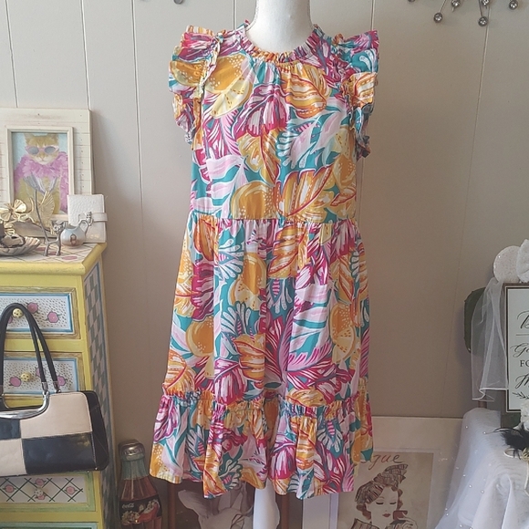 crown & ivy Dresses & Skirts - Crown & Ivy Pink and Blue Ruffled Midi Sundress
